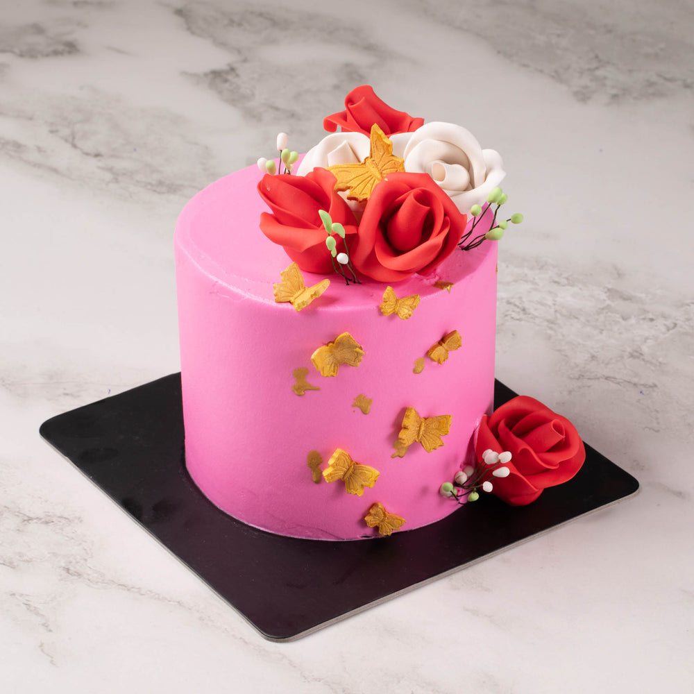 Pink Flower and Butterfly Theme Fondant Cake (Next Day Delivery Availa ...